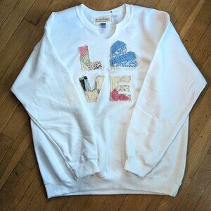 Antique Quilt Appliqued Sweatshirt - Love - SZ L